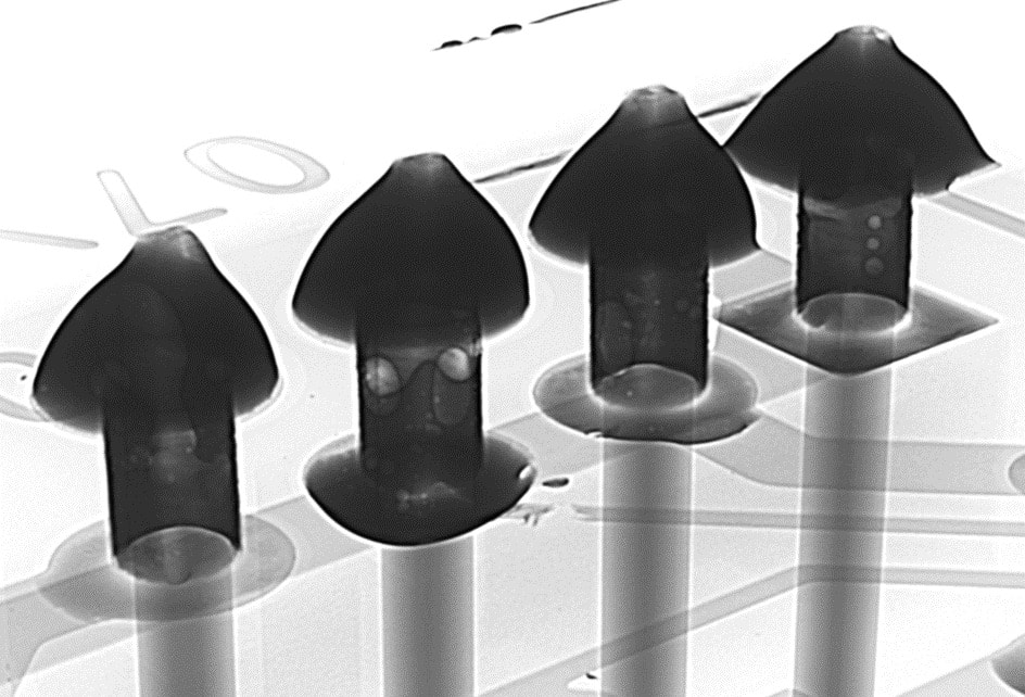 CT analysis showing internal voids in a plated through-hole array